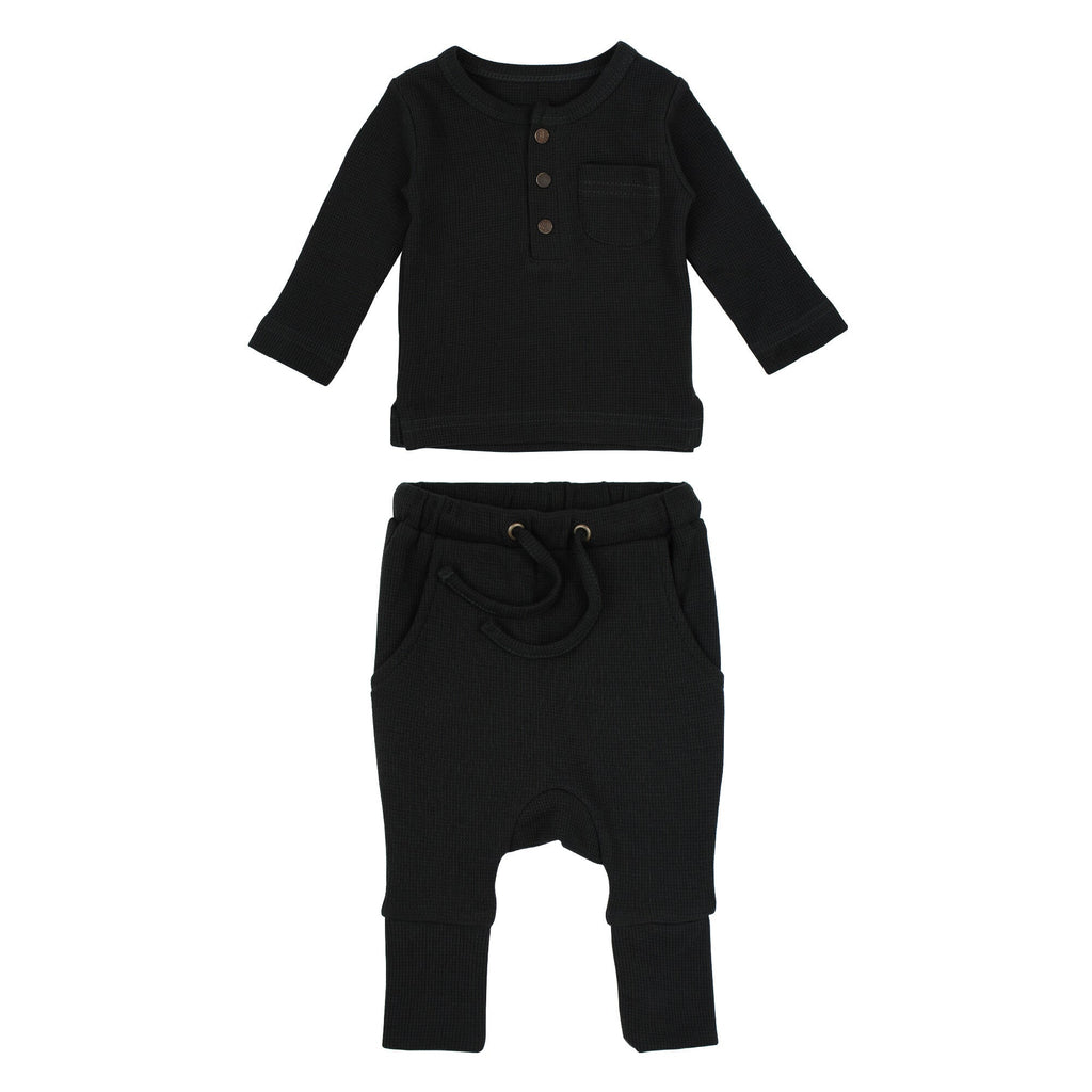 Black - Organic Thermal Henley & Jogger Set