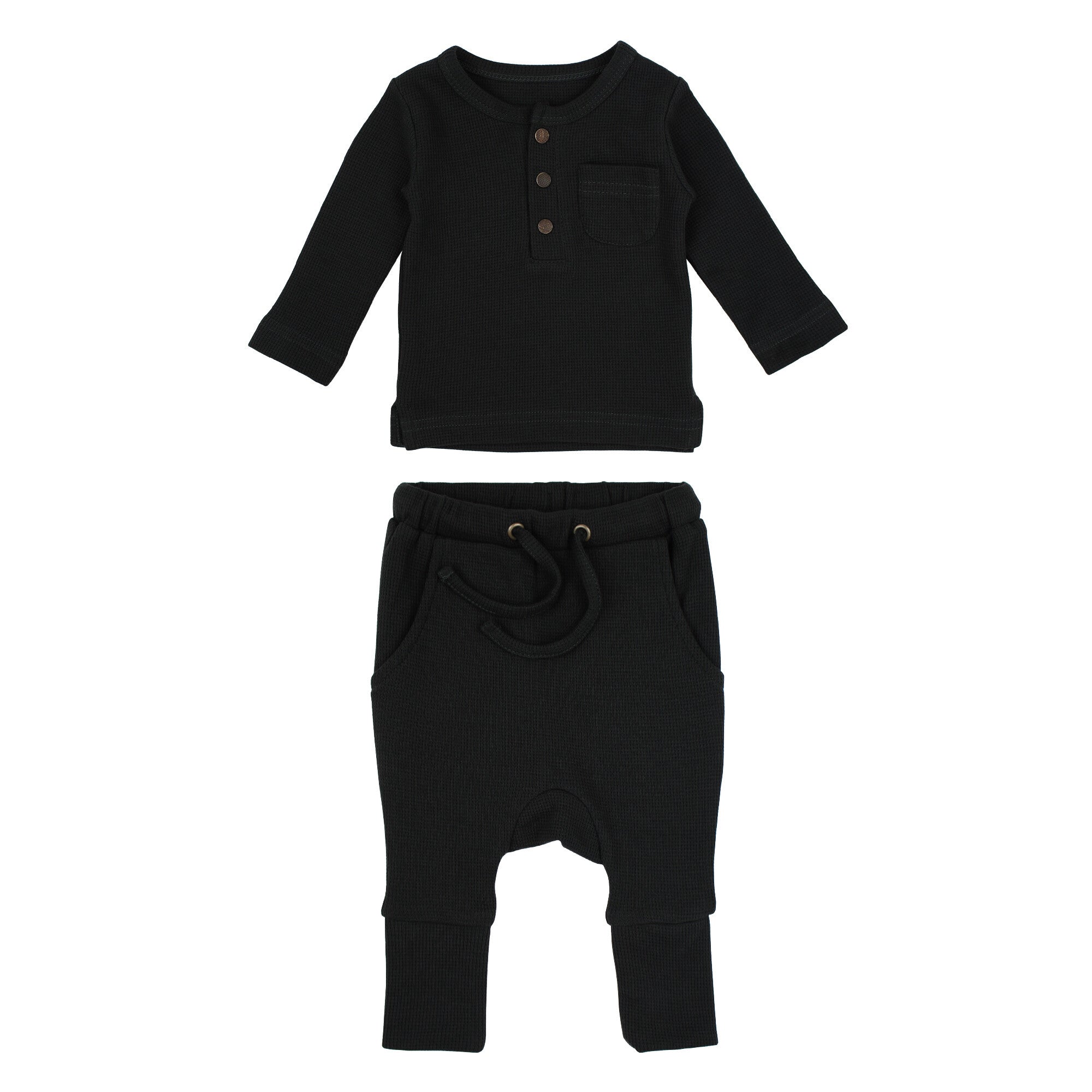 Black - Organic Thermal Henley & Jogger Set