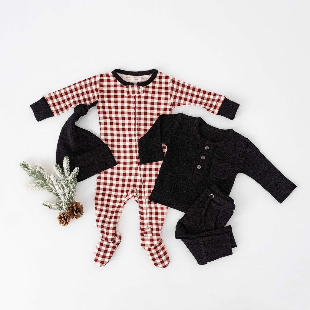 Black - Organic Thermal Henley & Jogger Set