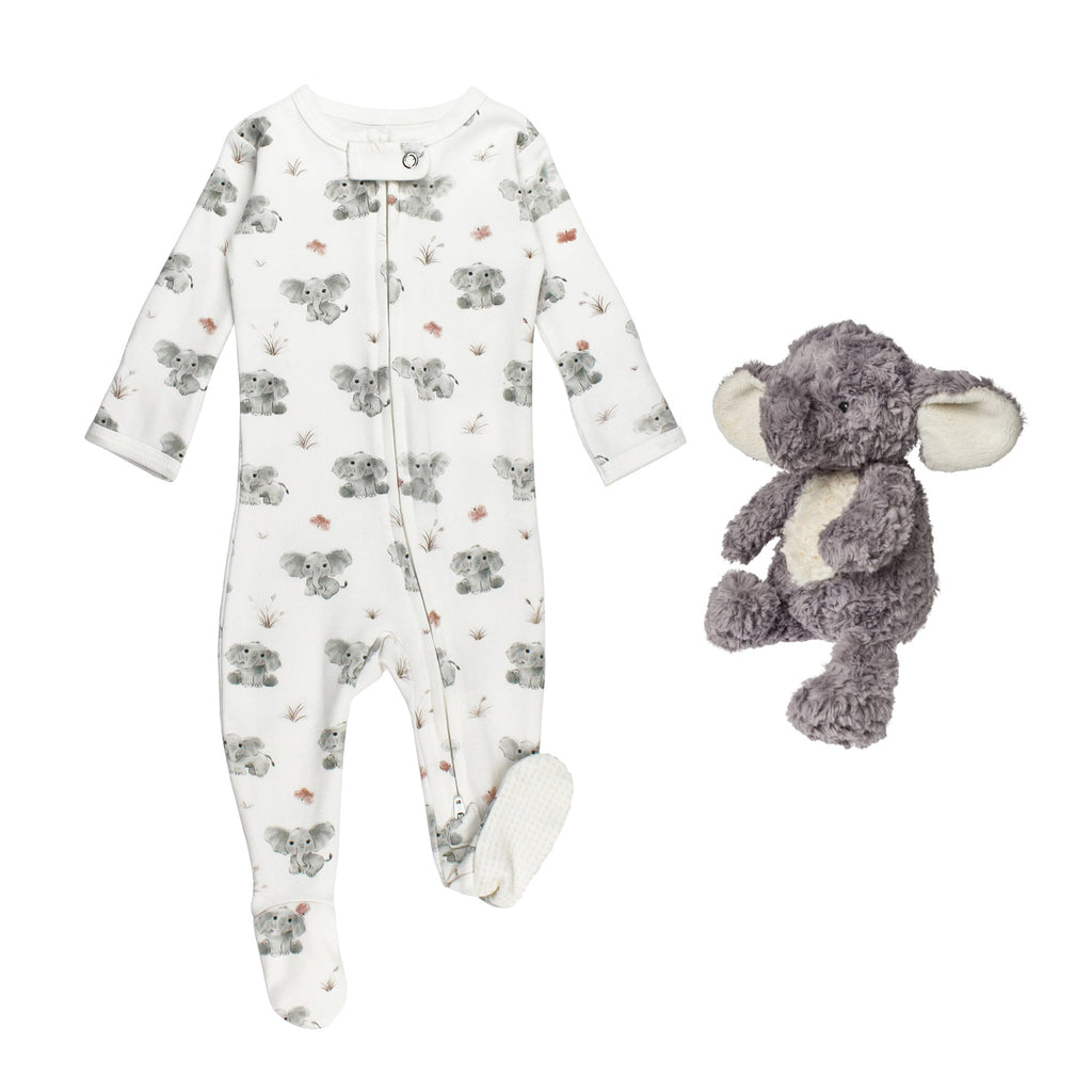 Baby Elephant - Footie & Toy Bundle