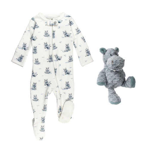 Baby Hippo - Footie & Toy Bundle