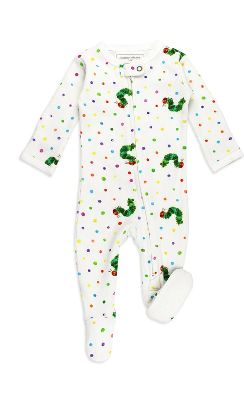 Organic zipper footie flat lay