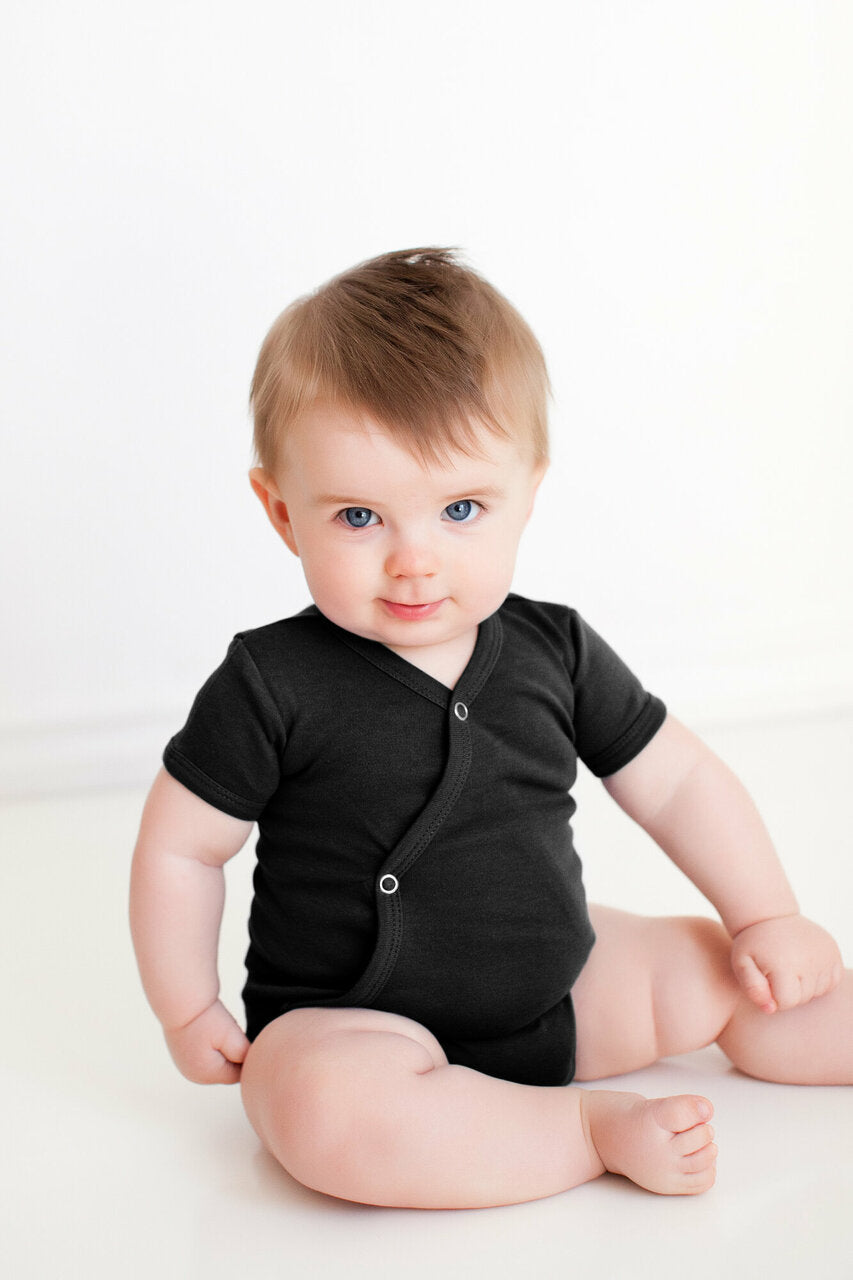 Black - Organic Short-Sleeve Kimono Bodysuit