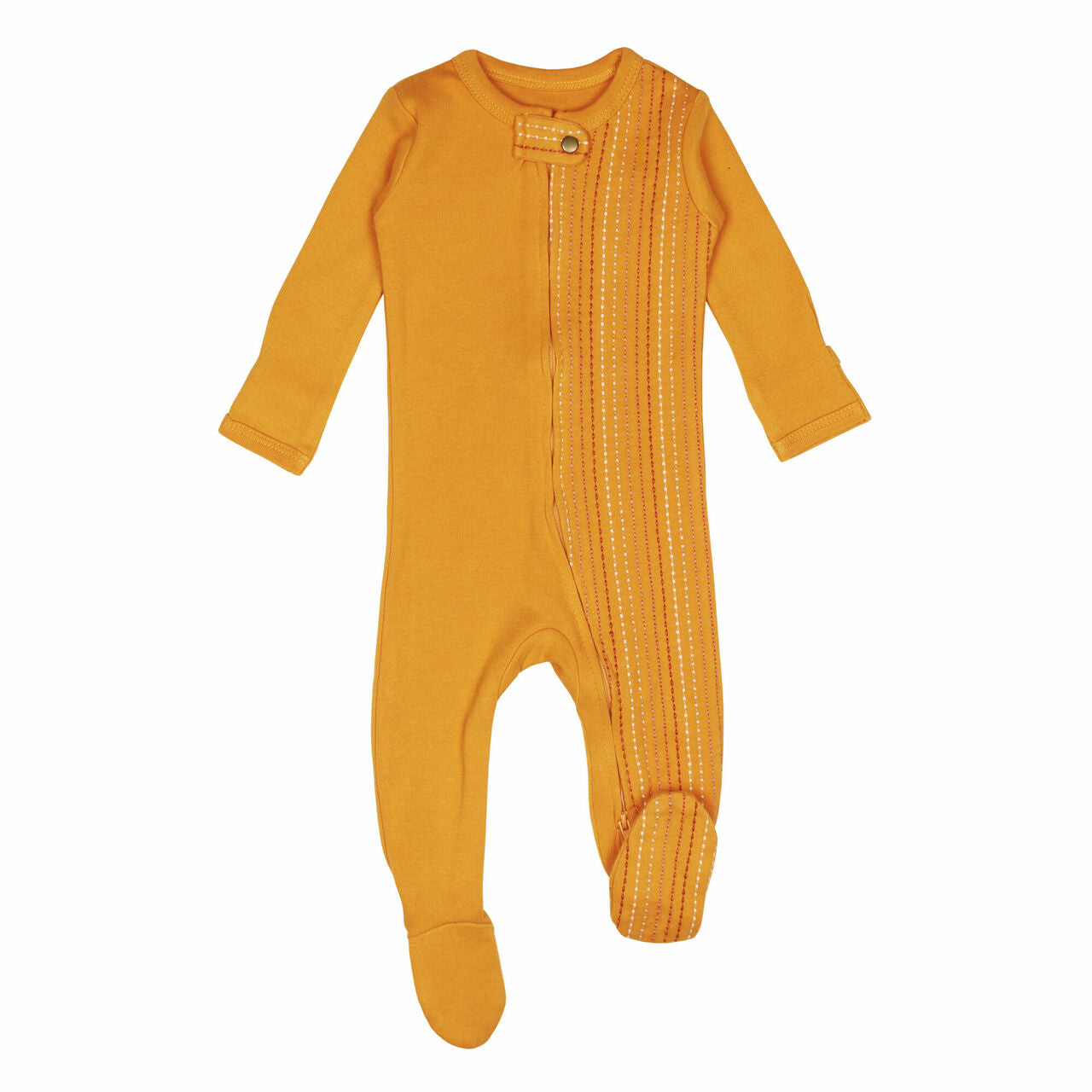 Tangerine Dash - Organic Embroidered Zipper Footie
