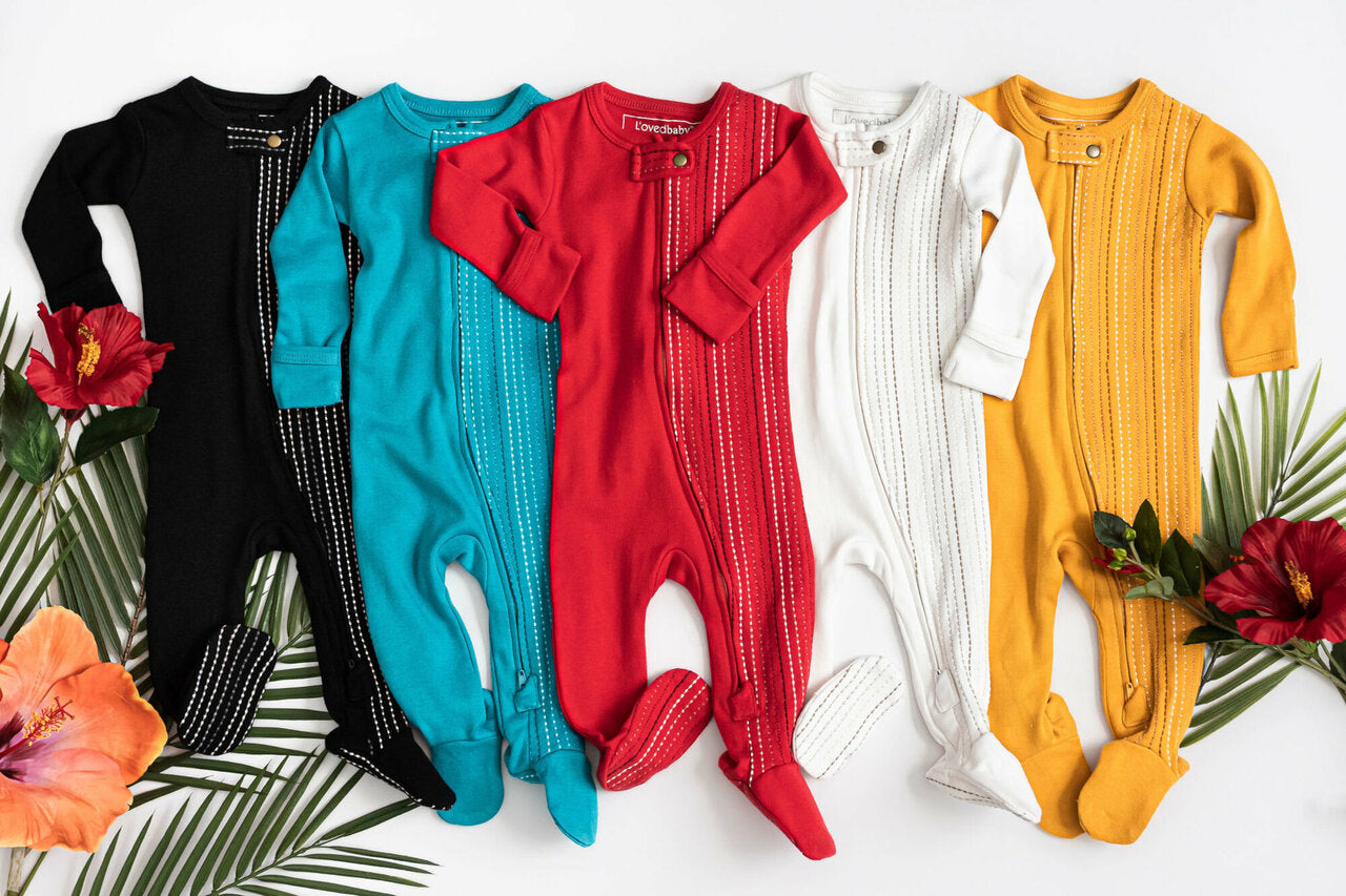 White Dash - Organic Embroidered Zipper Footie