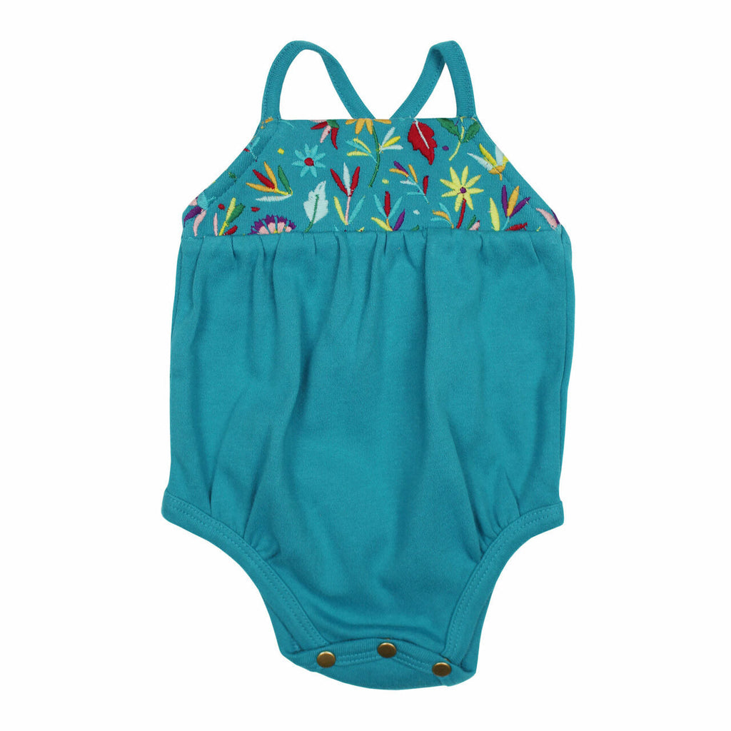 Teal Floral - Organic Criss-Cross Bodysuit