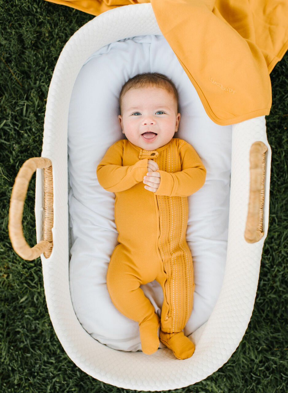 Tangerine Dash - Organic Embroidered Zipper Footie