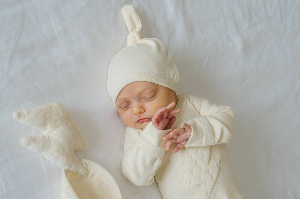 Buttercream - Organic Velveteen Top-Knot Hat in Beige