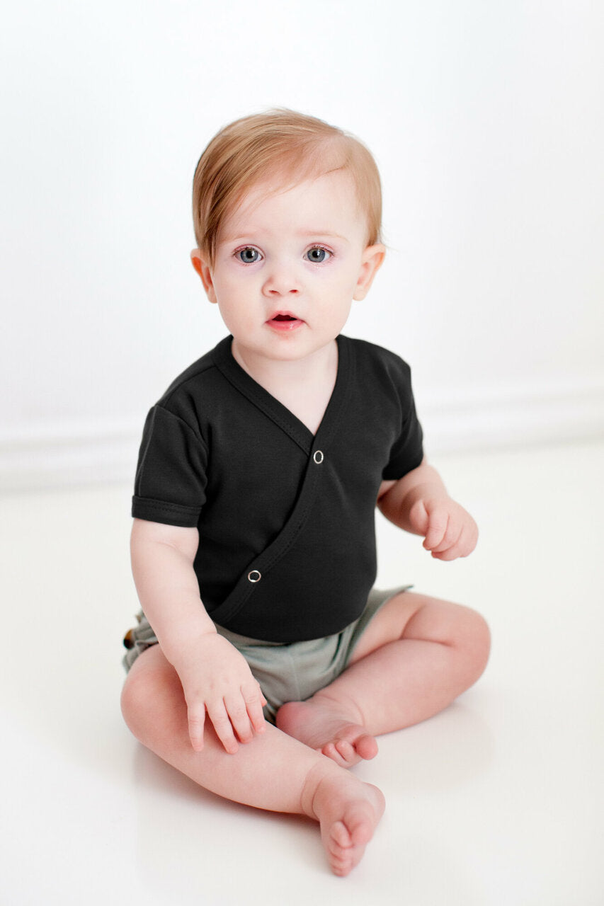 Black - Organic Short-Sleeve Kimono Bodysuit