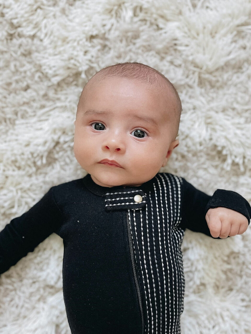 Black Dash - Organic Embroidered Zipper Footie