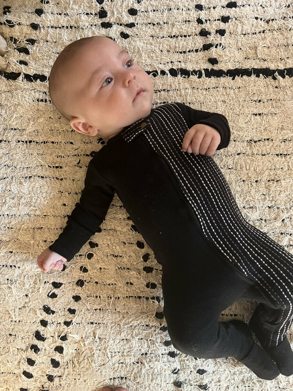 Black Dash - Organic Embroidered Zipper Footie