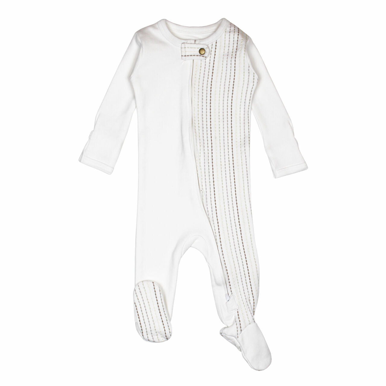 White Dash - Organic Embroidered Zipper Footie