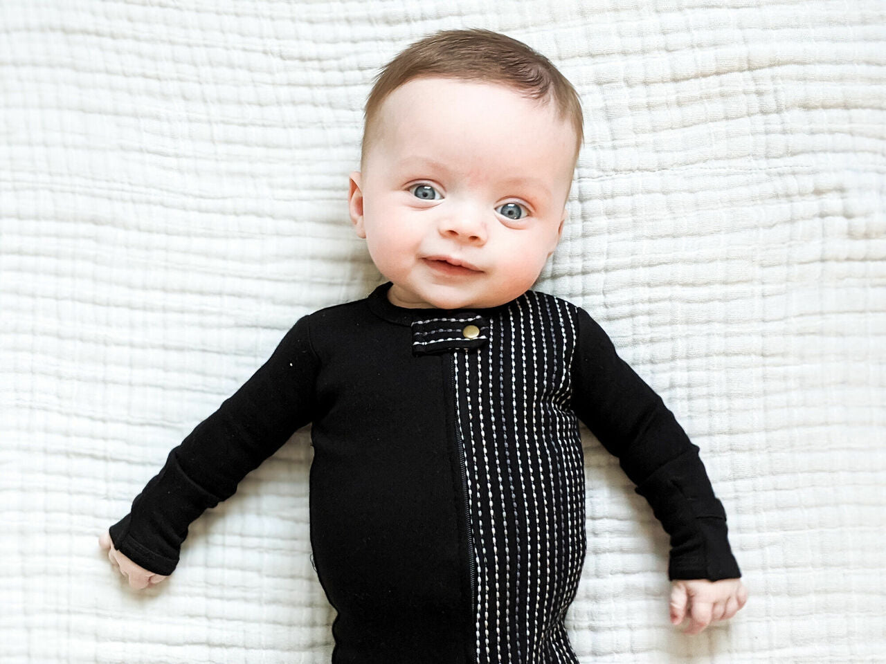 Black Dash - Organic Embroidered Zipper Footie
