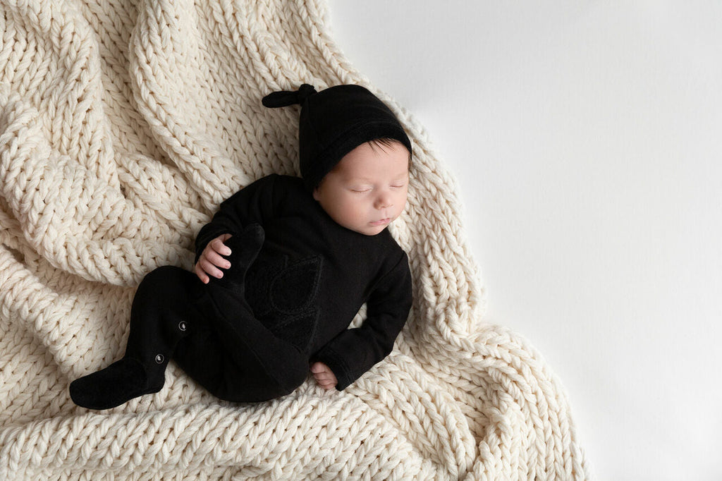 Black - Organic Velveteen Graphic Footie in Black