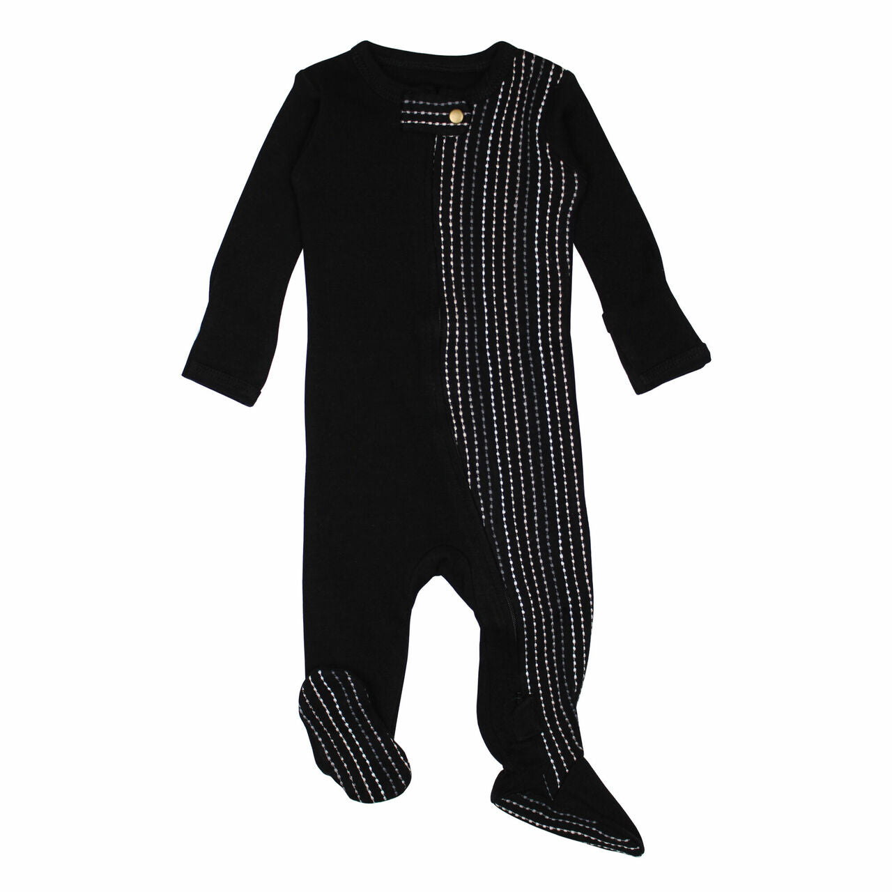 Black Dash - Organic Embroidered Zipper Footie