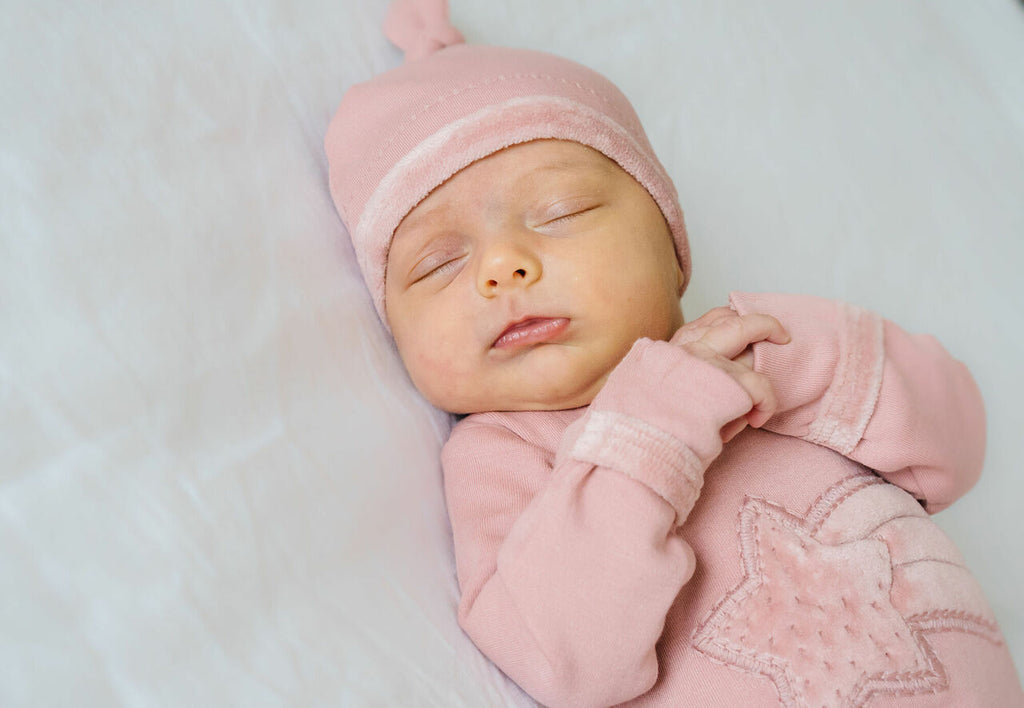 Mauve - Organic Velveteen Top-Knot Hat in Beige