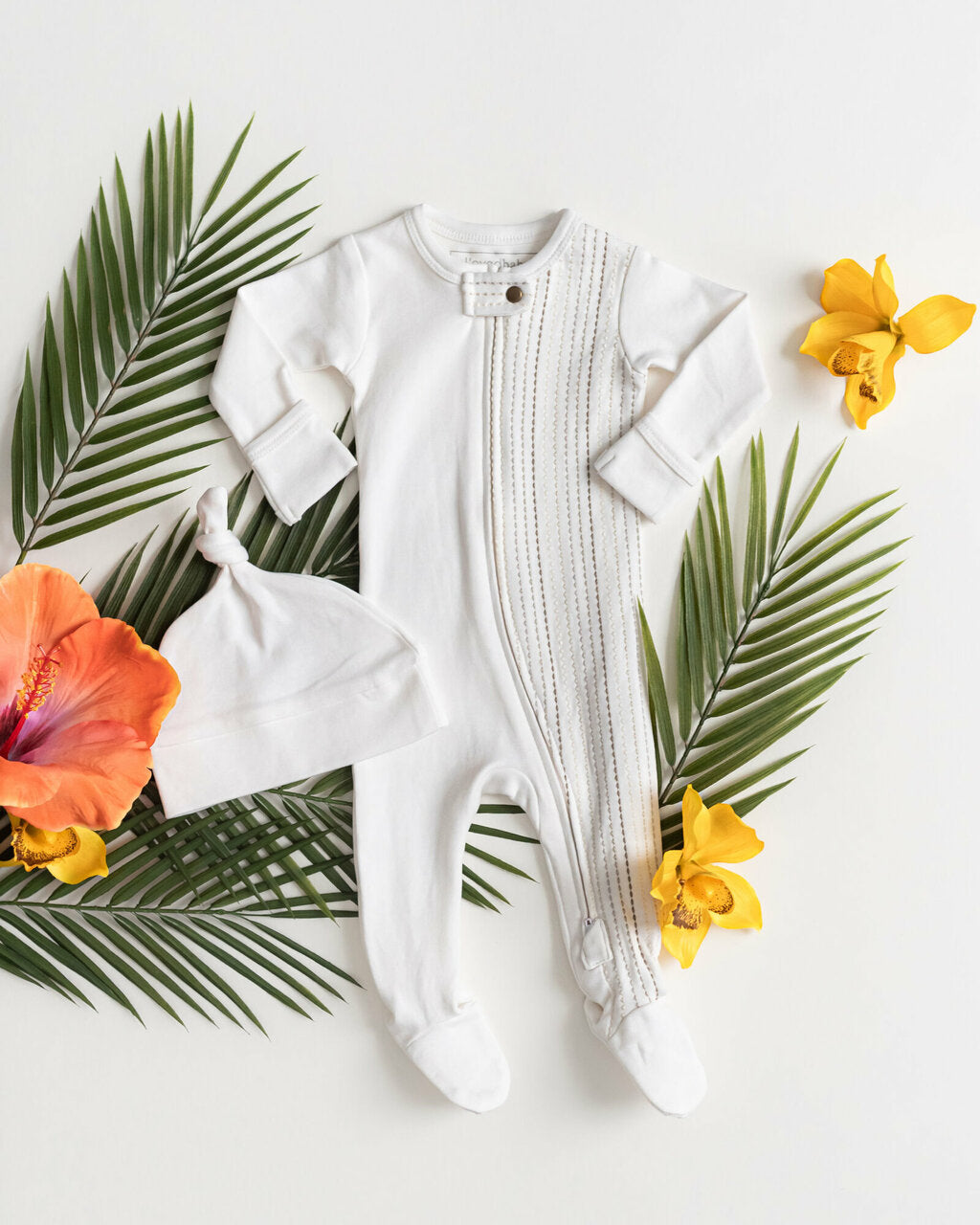 White Dash - Organic Embroidered Zipper Footie