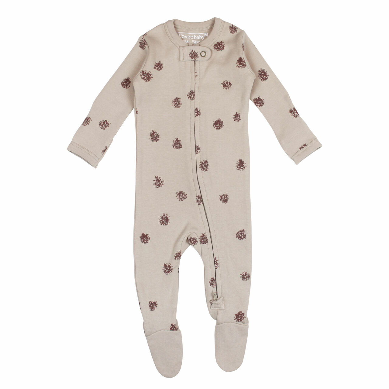 Oatmeal Pinecone - Organic Embroidered Zipper Footie