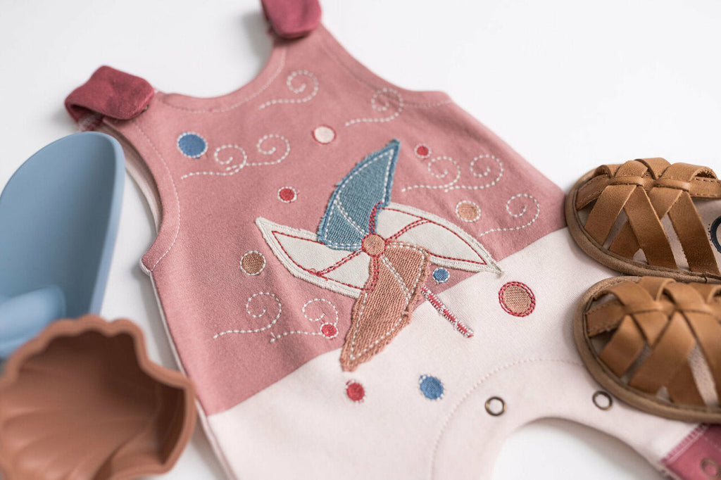 Pinwheel - Organic Applique Harem Romper