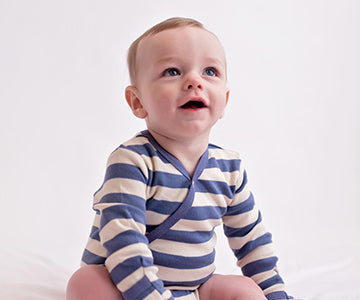 Slate/Beige Stripe - Organic Kimono Bodysuit