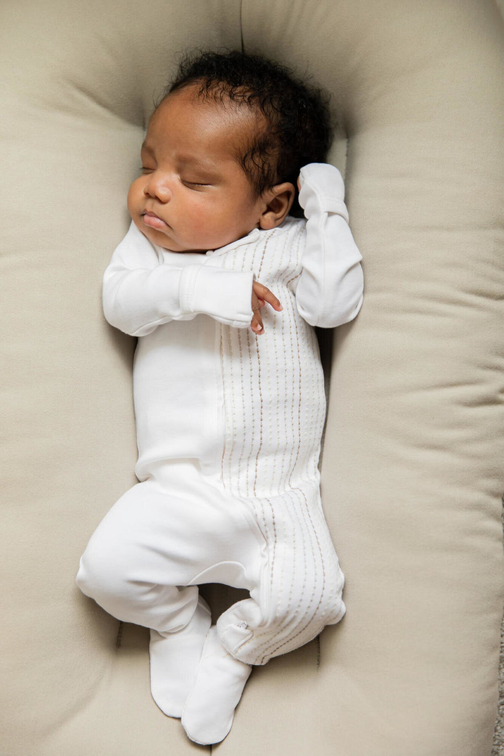 White Dash - Organic Embroidered Zipper Footie