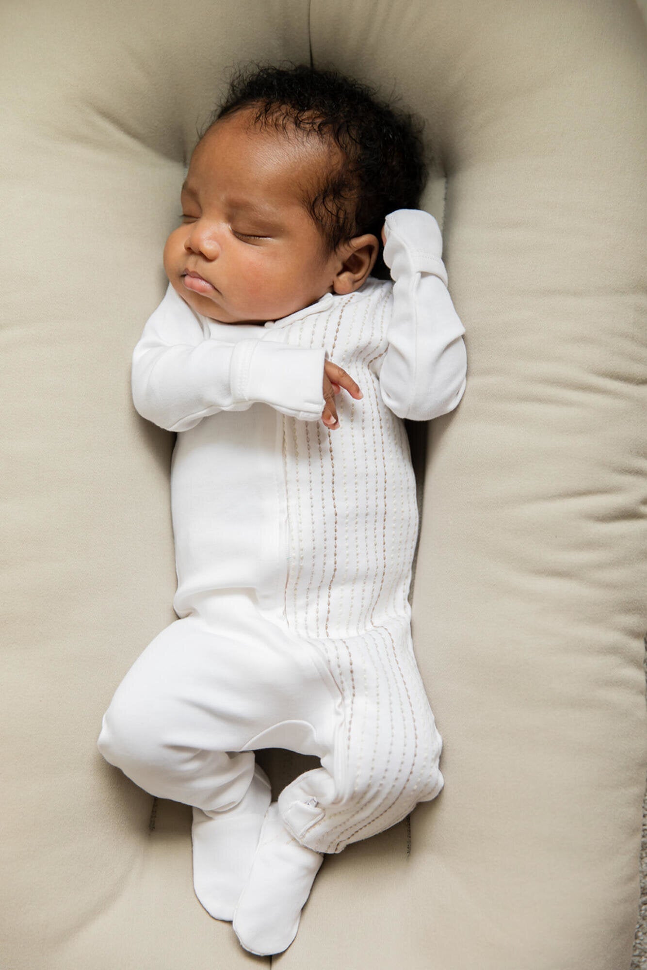 White Dash - Organic Embroidered Zipper Footie